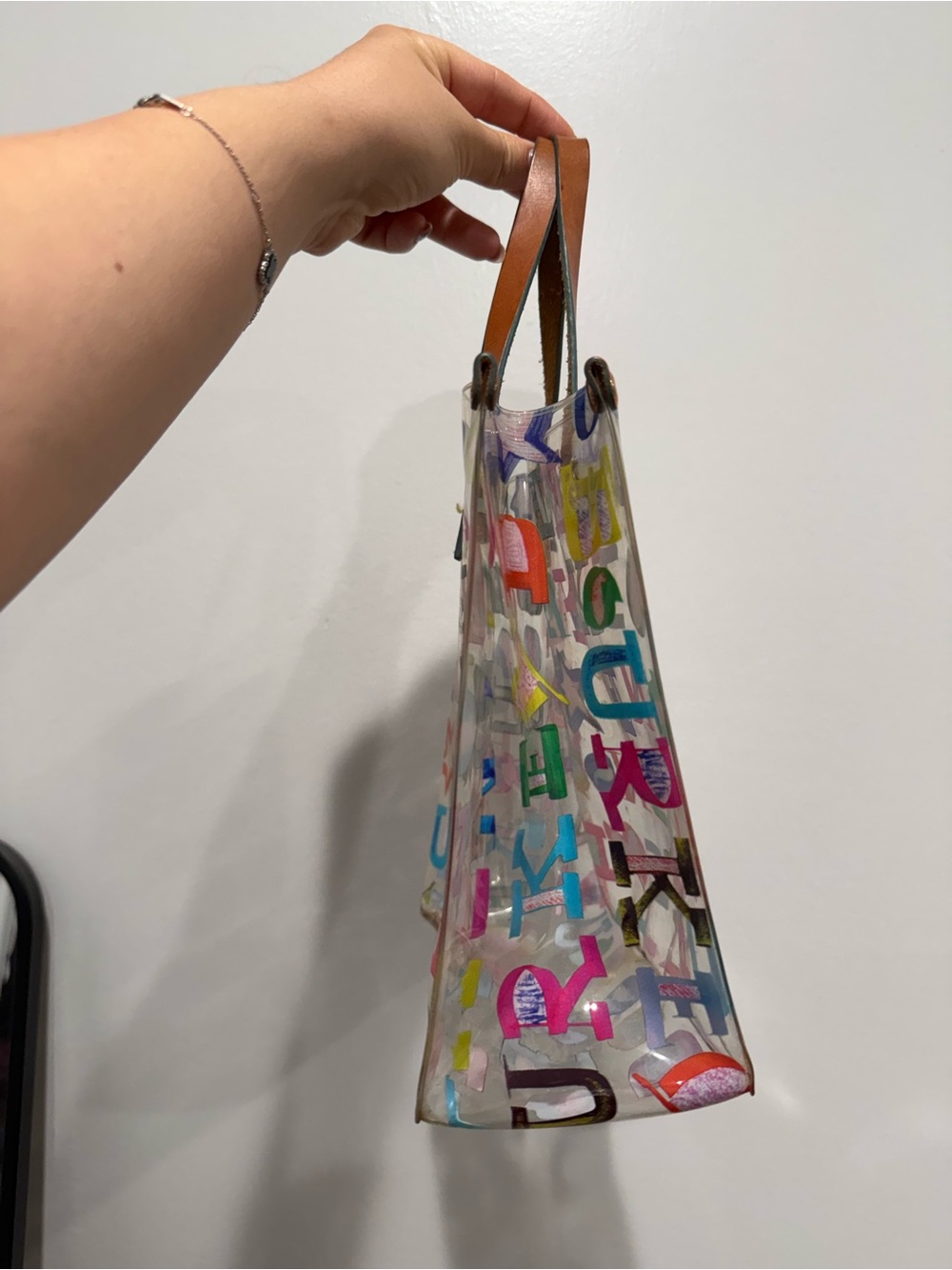 Dooney & Bourke Clear Multicolor clear Letter Print Tote with Brown Handles - Picture 2 of 6